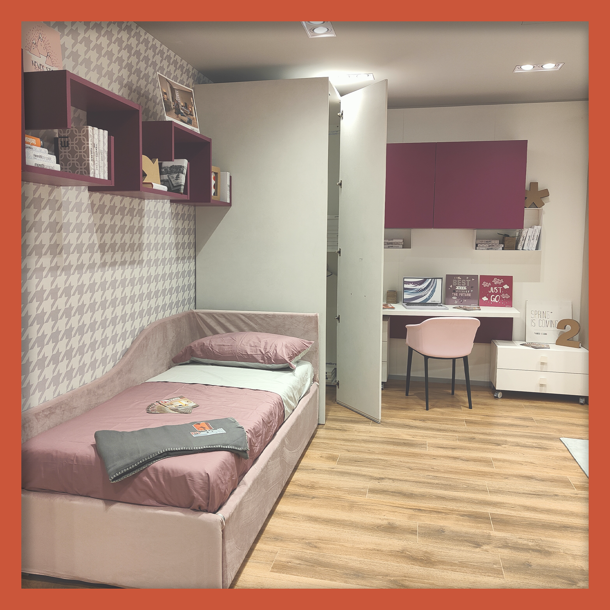 Cameretta rosa Moretti Compact cabina armadio sconto promo arredamento Roma mobili outlet Roma